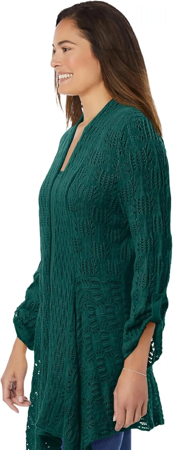 Woman Within Plus Size Open Front Pointelle Cardigan