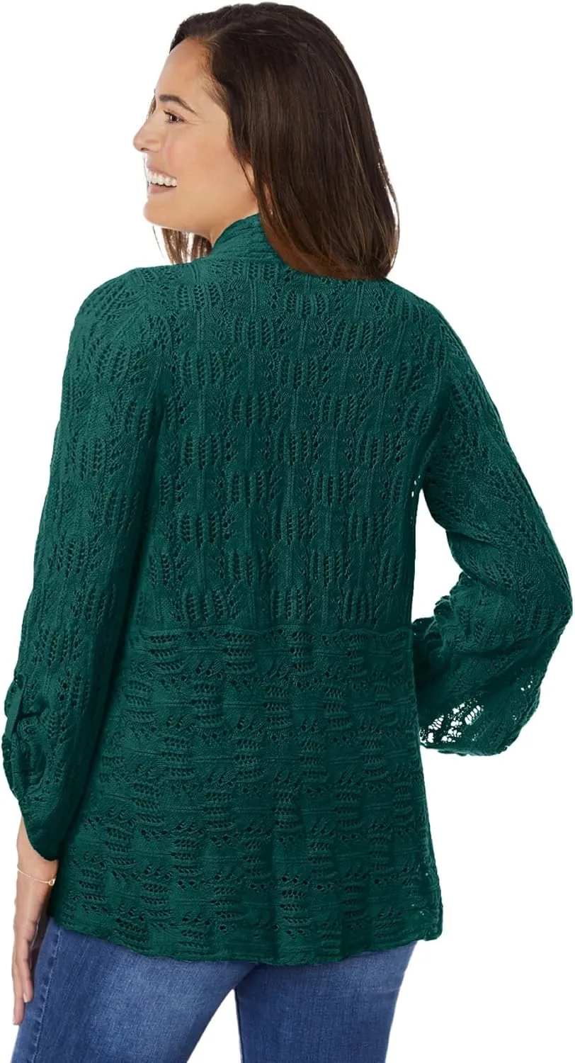 Woman Within Plus Size Open Front Pointelle Cardigan