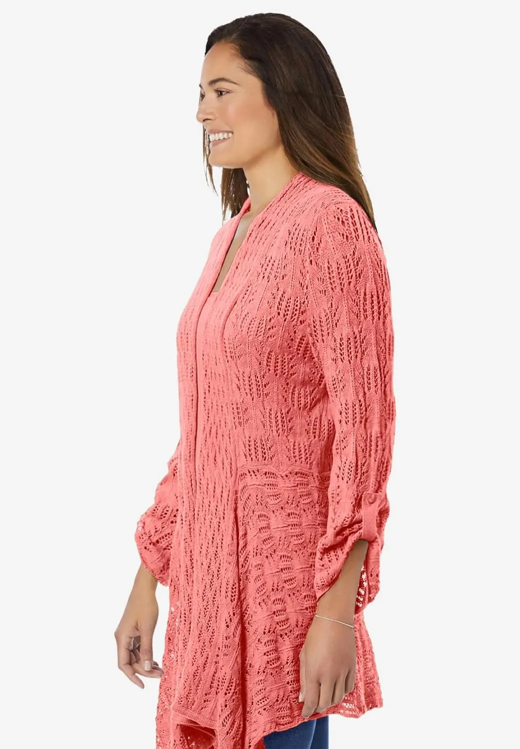 Woman Within Plus Size Open Front Pointelle Cardigan