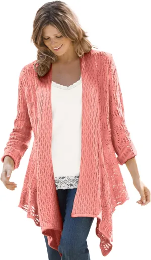 Woman Within Plus Size Open Front Pointelle Cardigan