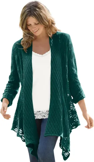 Woman Within Plus Size Open Front Pointelle Cardigan
