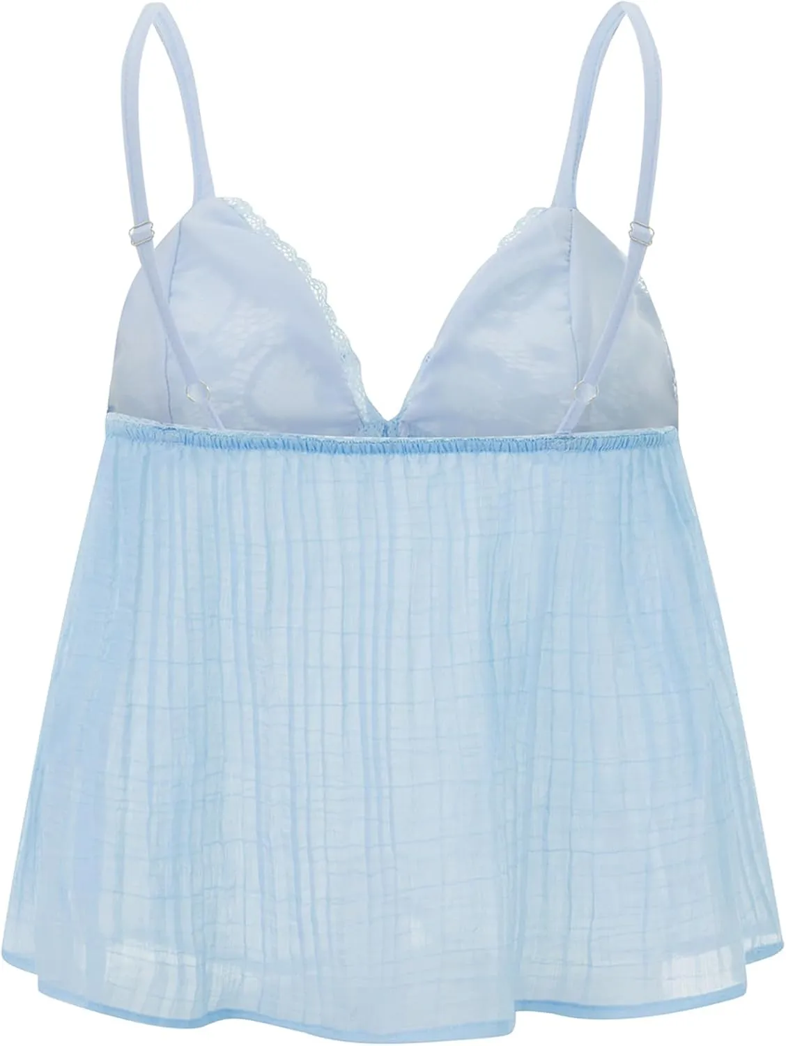 Women Babydoll Tank Tops Y2k Lace Trim V Neck Sleeveless Spaghetti Straps Camisole Flared Hem Flowy Peplum Cami Tops
