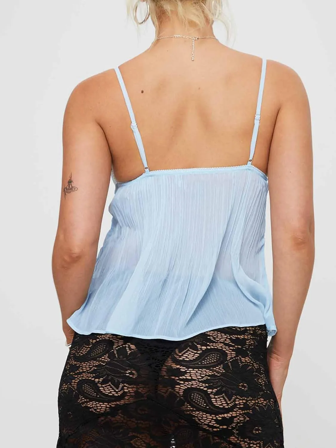 Women Babydoll Tank Tops Y2k Lace Trim V Neck Sleeveless Spaghetti Straps Camisole Flared Hem Flowy Peplum Cami Tops