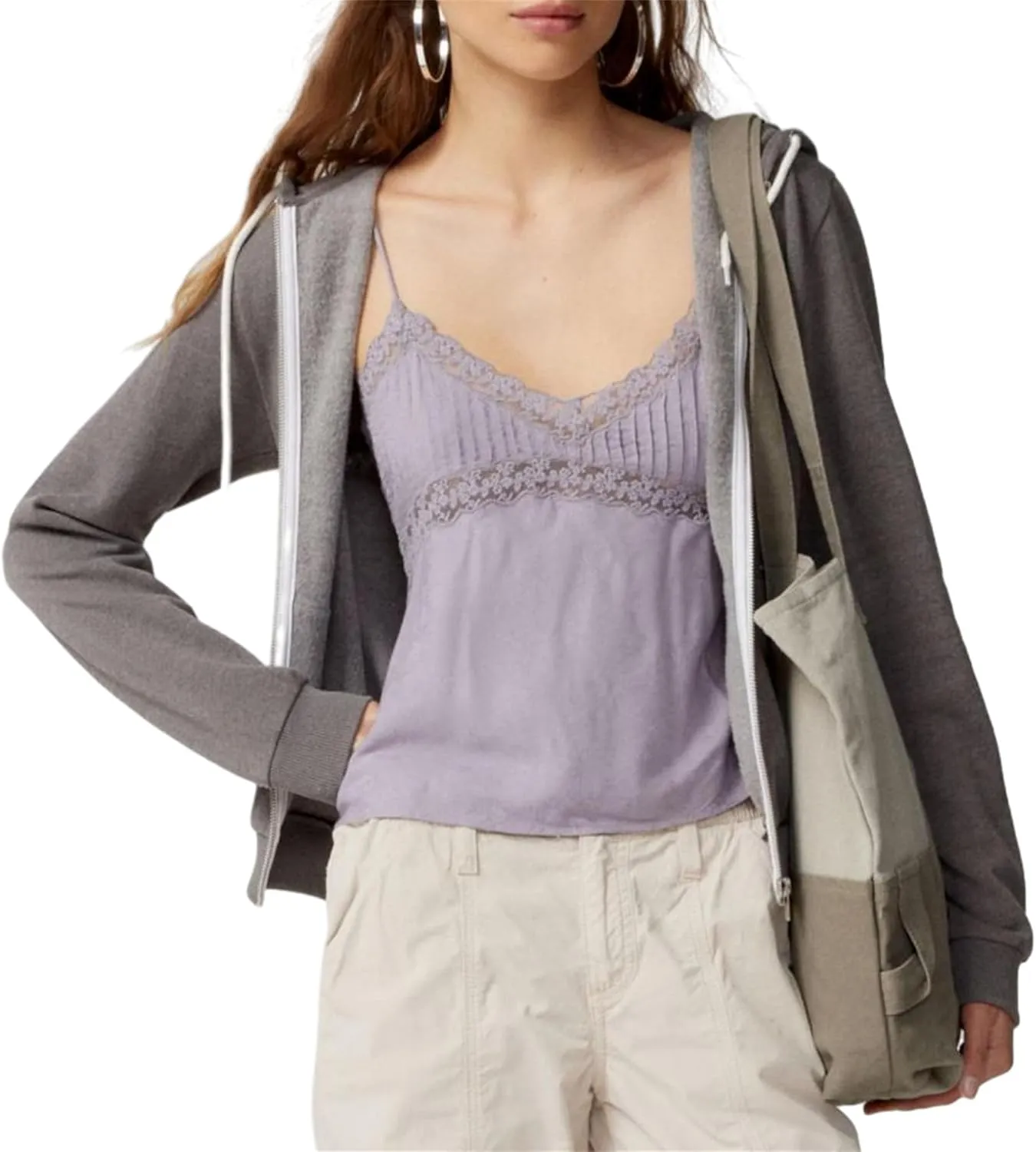 Women Babydoll Tank Tops Y2k Lace Trim V Neck Sleeveless Spaghetti Straps Camisole Flared Hem Flowy Peplum Cami Tops