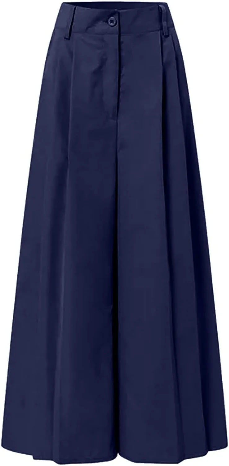 Women Cotton Linen Summer Drawstring Palazzo Lounge Pants Elastic Waisted Straight Slim Fit Trousers Trendy