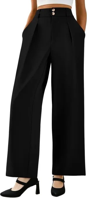 Women Elastic High Waist Palazzo Pants Casual Wide Leg Trousers Loose Work Office Business Suit Pant with Pockets