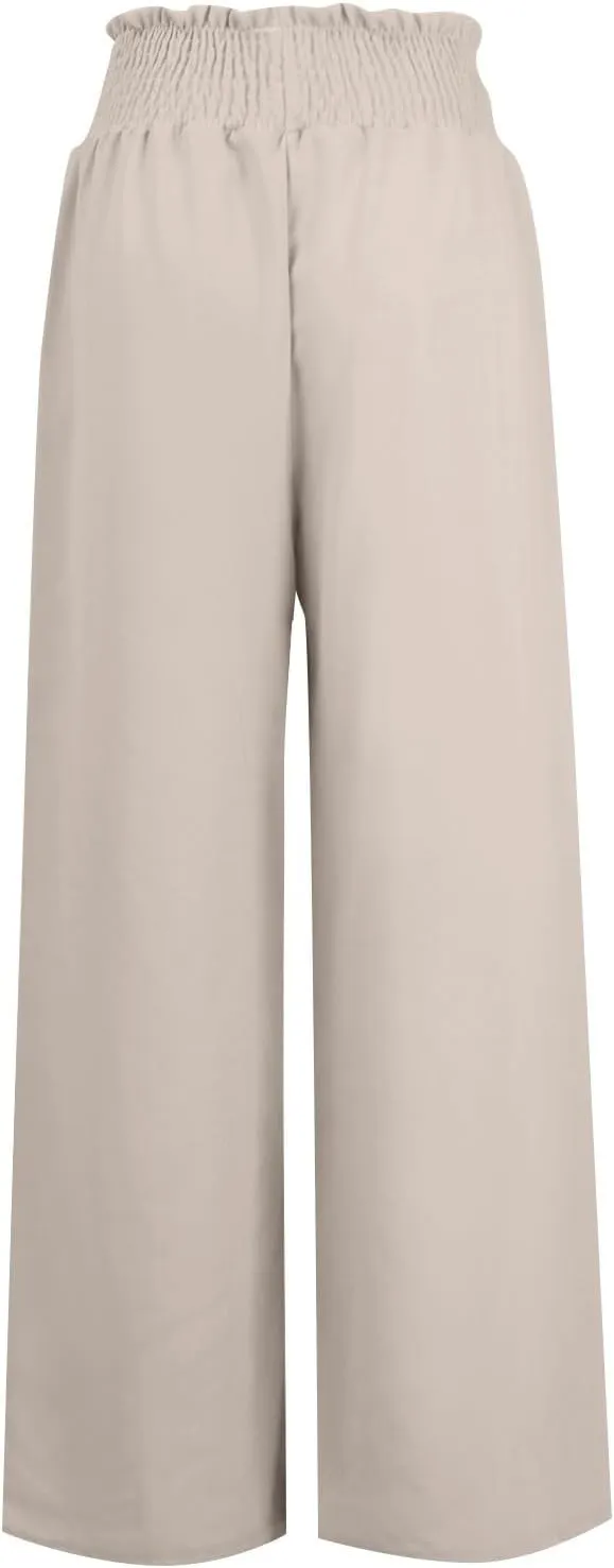 Women Linen Blend Summer Comfy Pant Trousers Elastic Waisted Wide Leg Slim Fit Palazzo Pants Vacation
