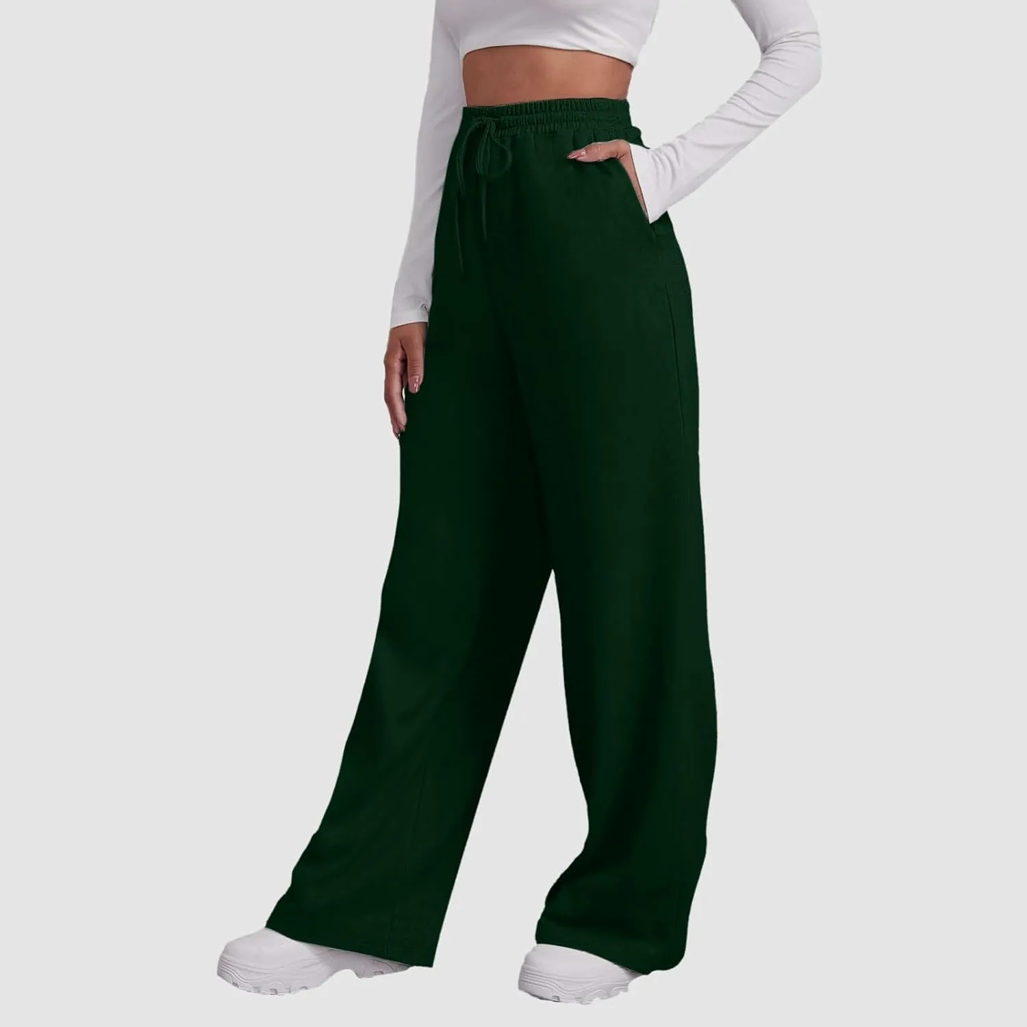 Women Linen Blend Summer Letter Patched Pant Trousers Elastic Waist Wide Leg Loose Fit Trouser Office