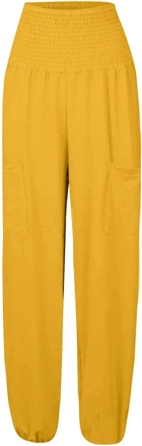 Women Linen Blend Summer Striped Pants Low Waist Bootcut Slim-Fit Trousers Business Work
