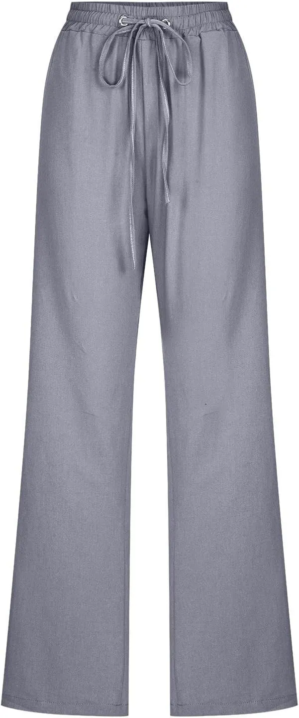 Women Linen Pant Straight Leg Drawstrings High Waist Trousers 2025 Summer Casual Lightweight Breathable Joggers Pants