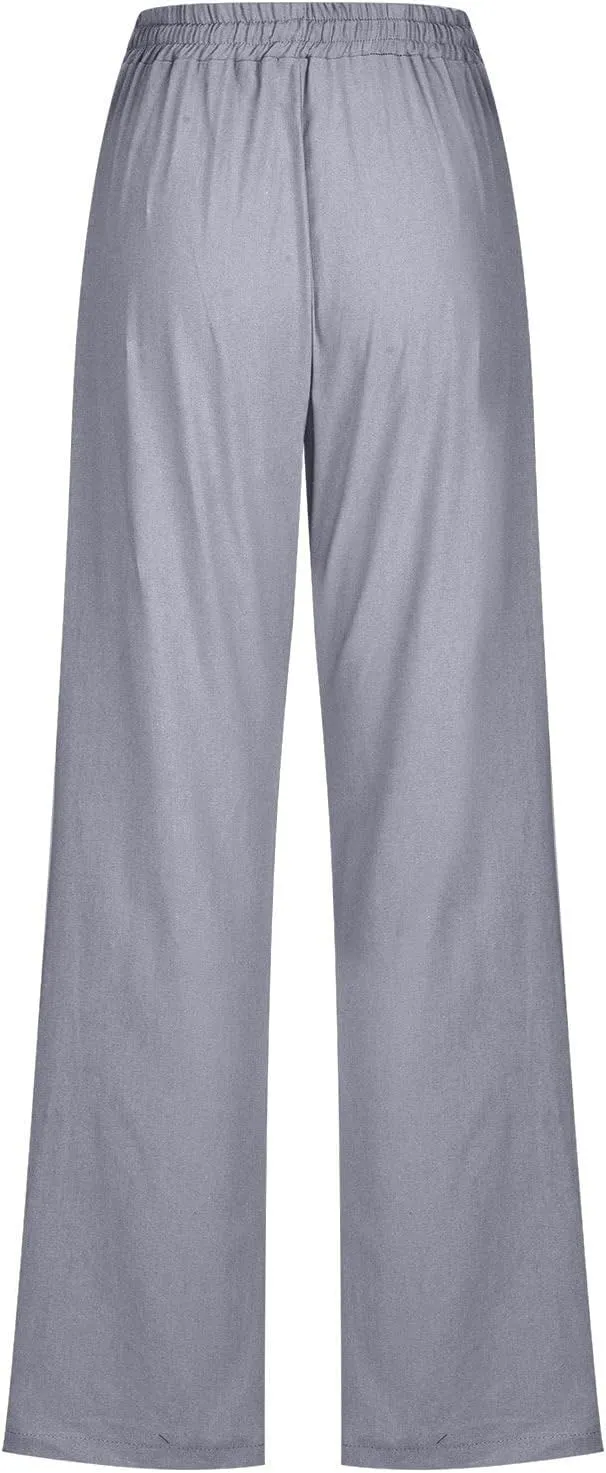 Women Linen Pant Straight Leg Drawstrings High Waist Trousers 2025 Summer Casual Lightweight Breathable Joggers Pants