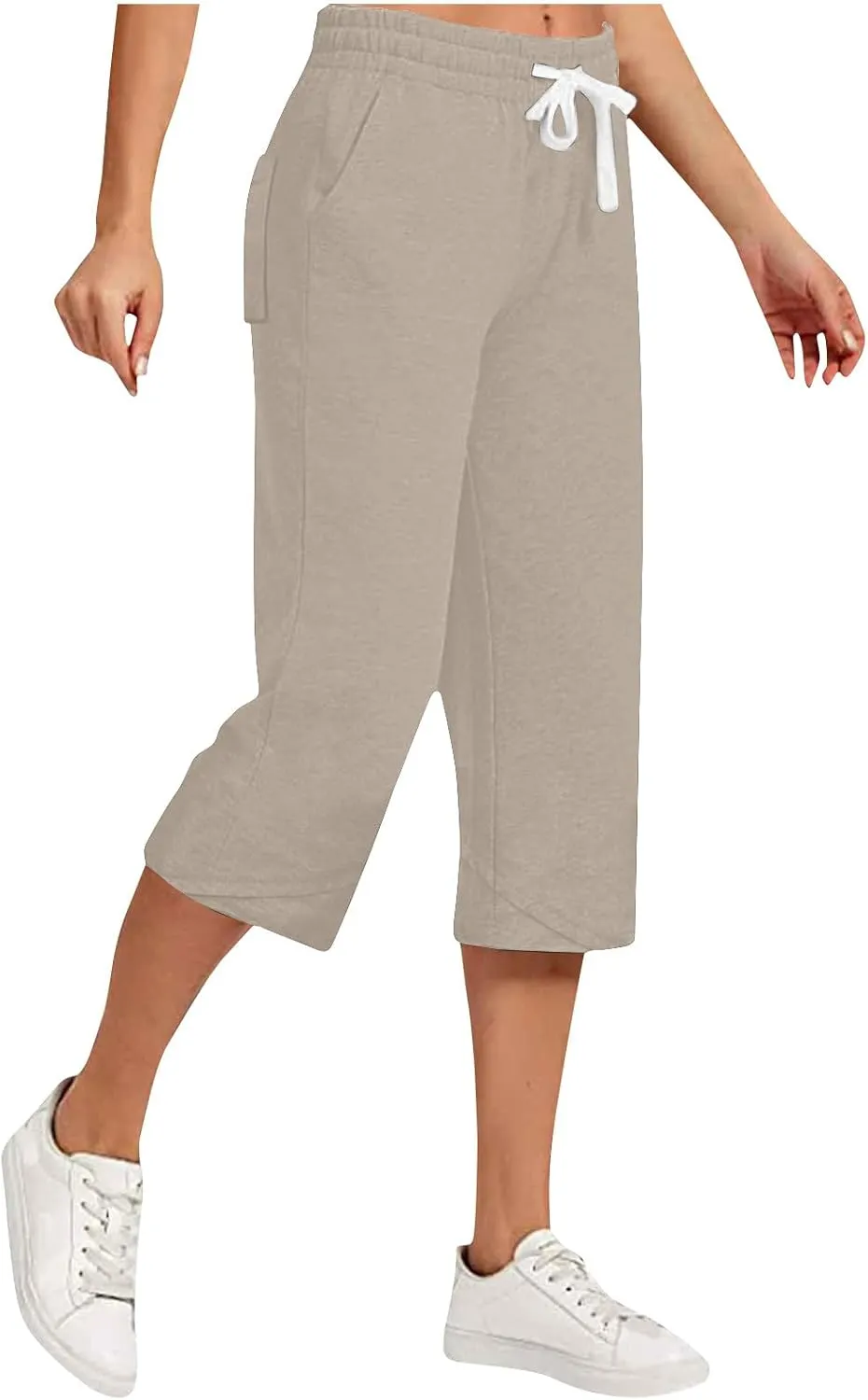 Women Linen Pants 2025 Casual Loose High Waist Trousers Drawstring Wide Leg Cropped Palazzo Beach Pants Summer Outfit