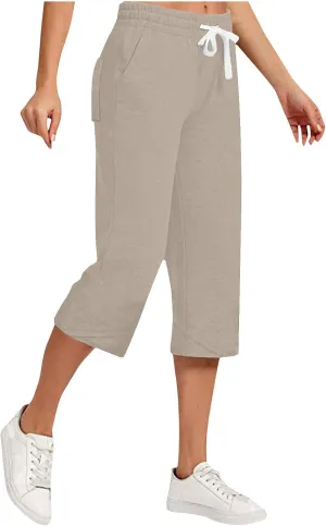 Women Linen Pants 2025 Casual Loose High Waist Trousers Drawstring Wide Leg Cropped Palazzo Beach Pants Summer Outfit