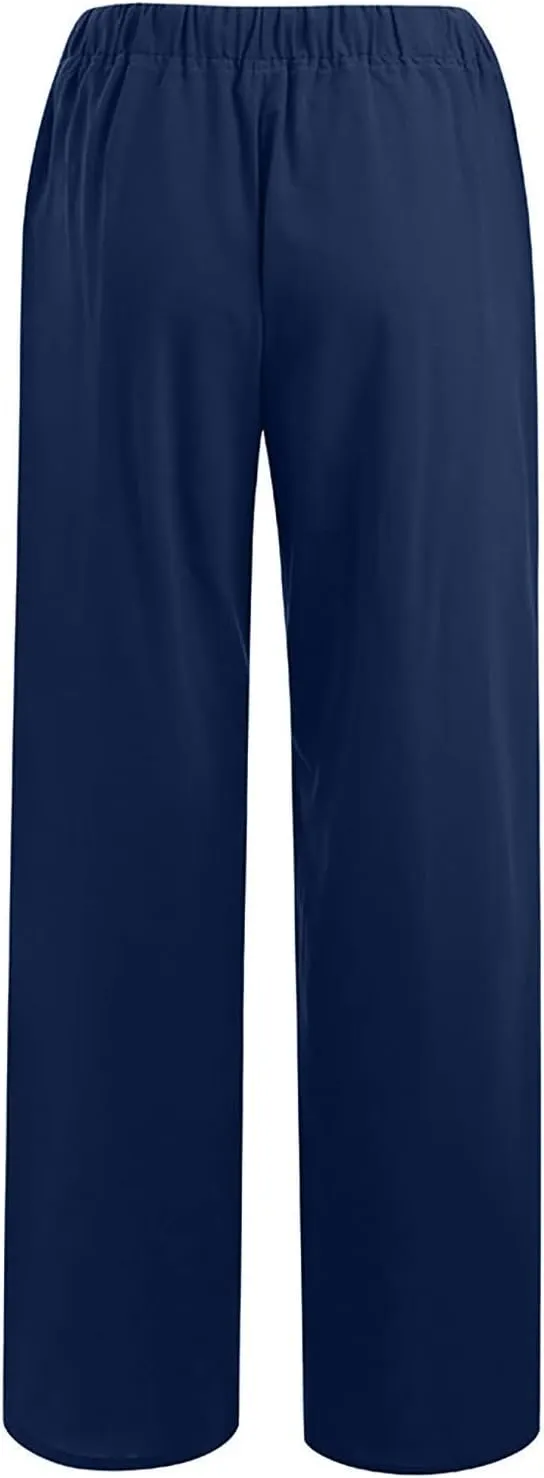 Women Linen Summer Loose Flowy Palazzo Pants Low Waist Baggy Stretchy Slim Fit Pants Trendy