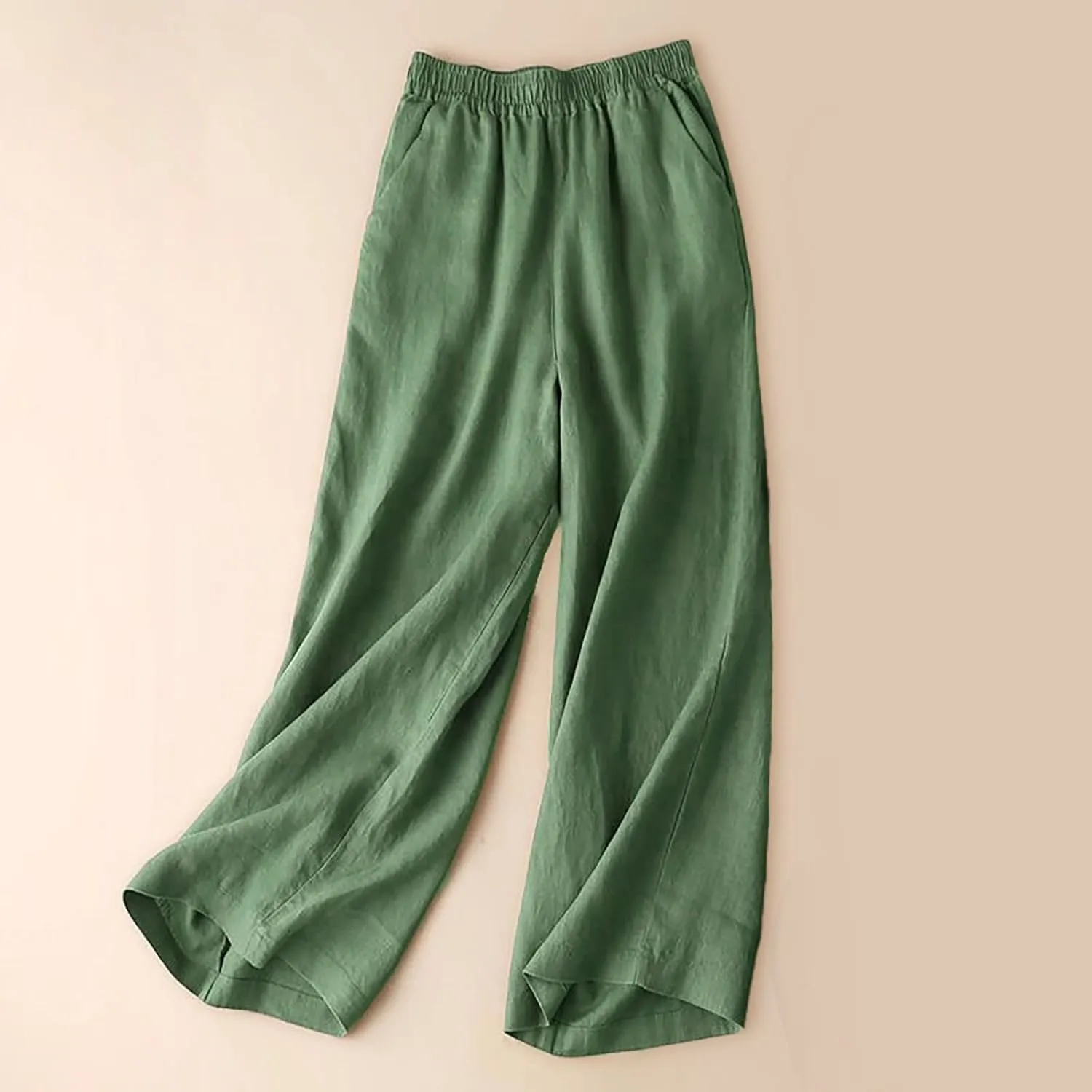 Women Linen Summer Tie Knot Palazzo Pants Low Waist Bootcut Loose Fit Trouser Trendy