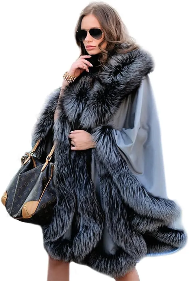 Women Luxury Faux Fur Shawl Winter Warm Wraps Wedding Bridal Cover Up Cloak Faux Fur Evening Cape Coat