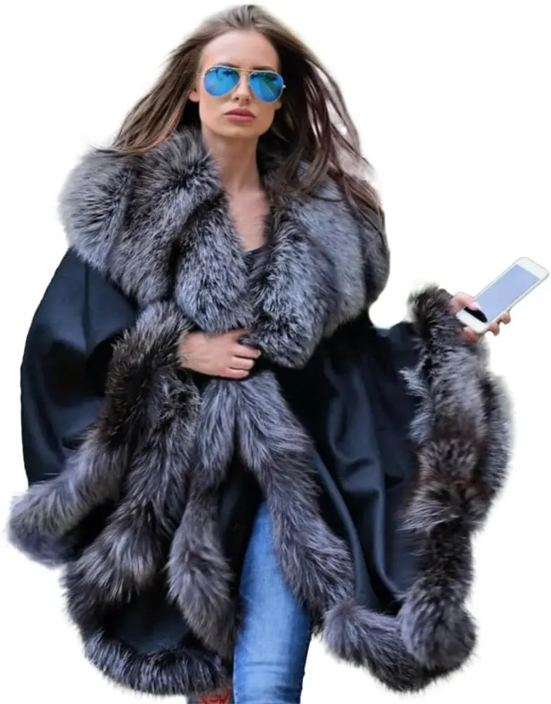 Women Luxury Faux Fur Shawl Winter Warm Wraps Wedding Bridal Cover Up Cloak Faux Fur Evening Cape Coat