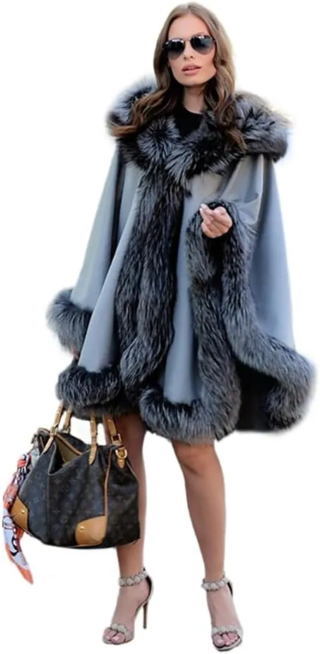 Women Luxury Faux Fur Shawl Winter Warm Wraps Wedding Bridal Cover Up Cloak Faux Fur Evening Cape Coat
