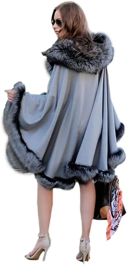 Women Luxury Faux Fur Shawl Winter Warm Wraps Wedding Bridal Cover Up Cloak Faux Fur Evening Cape Coat