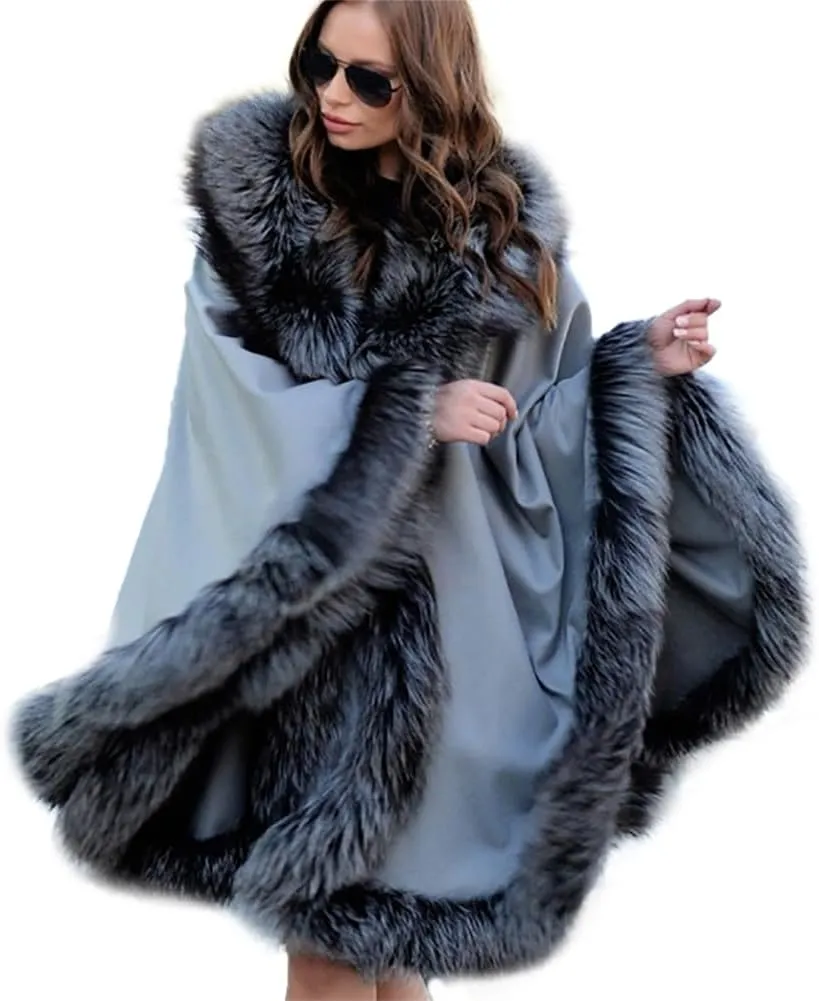 Women Luxury Faux Fur Shawl Winter Warm Wraps Wedding Bridal Cover Up Cloak Faux Fur Evening Cape Coat