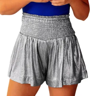 Women Sequin Skirt High Waisted Shorts Glitter Flowy Skirt Layered Shiny Mini Skirt Built in Shorts Club Party Short