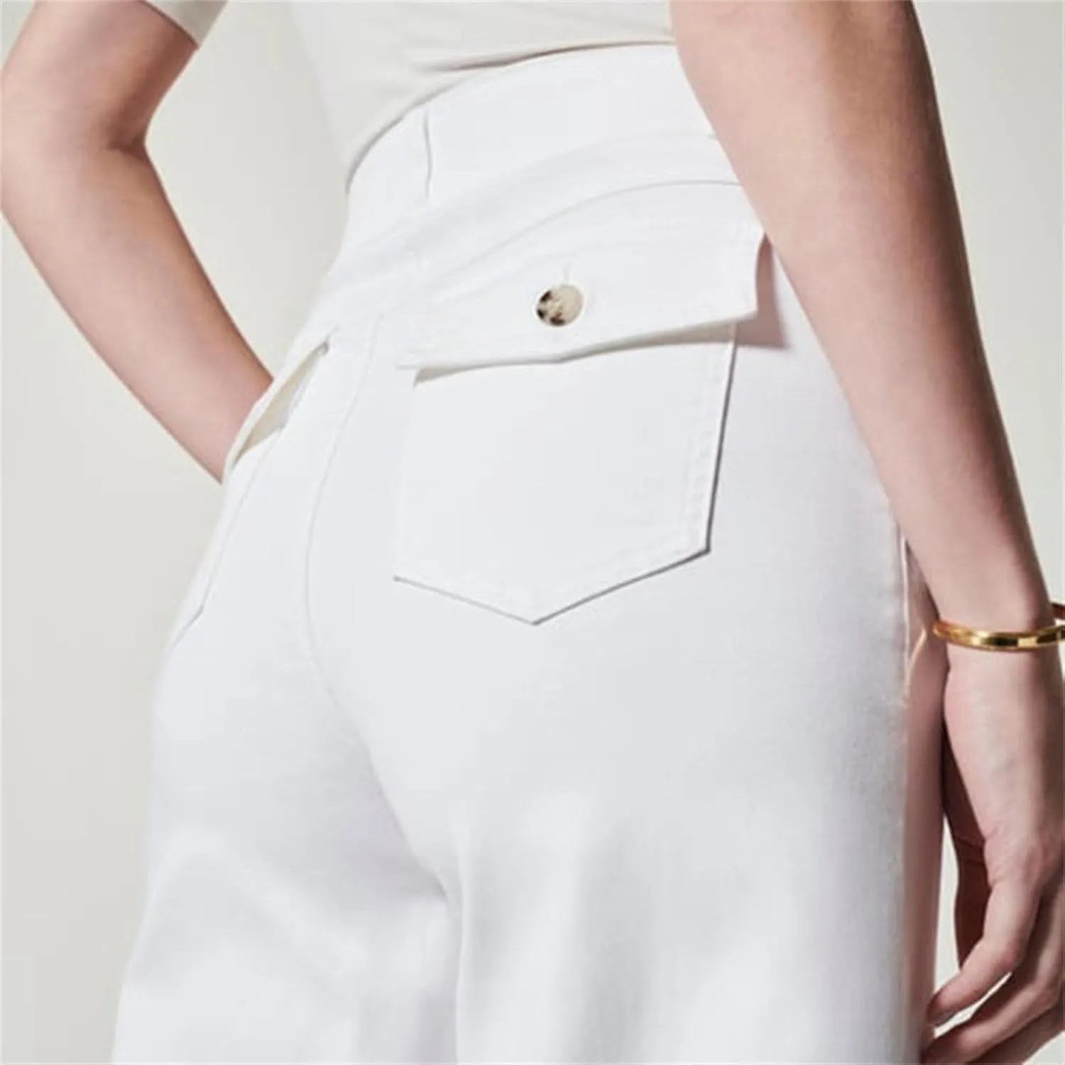 Women Stretch Twill Cropped Wide Leg Dress Pants High Waist Casual Palazzo Trousers Baggy Business Work Trousers Long