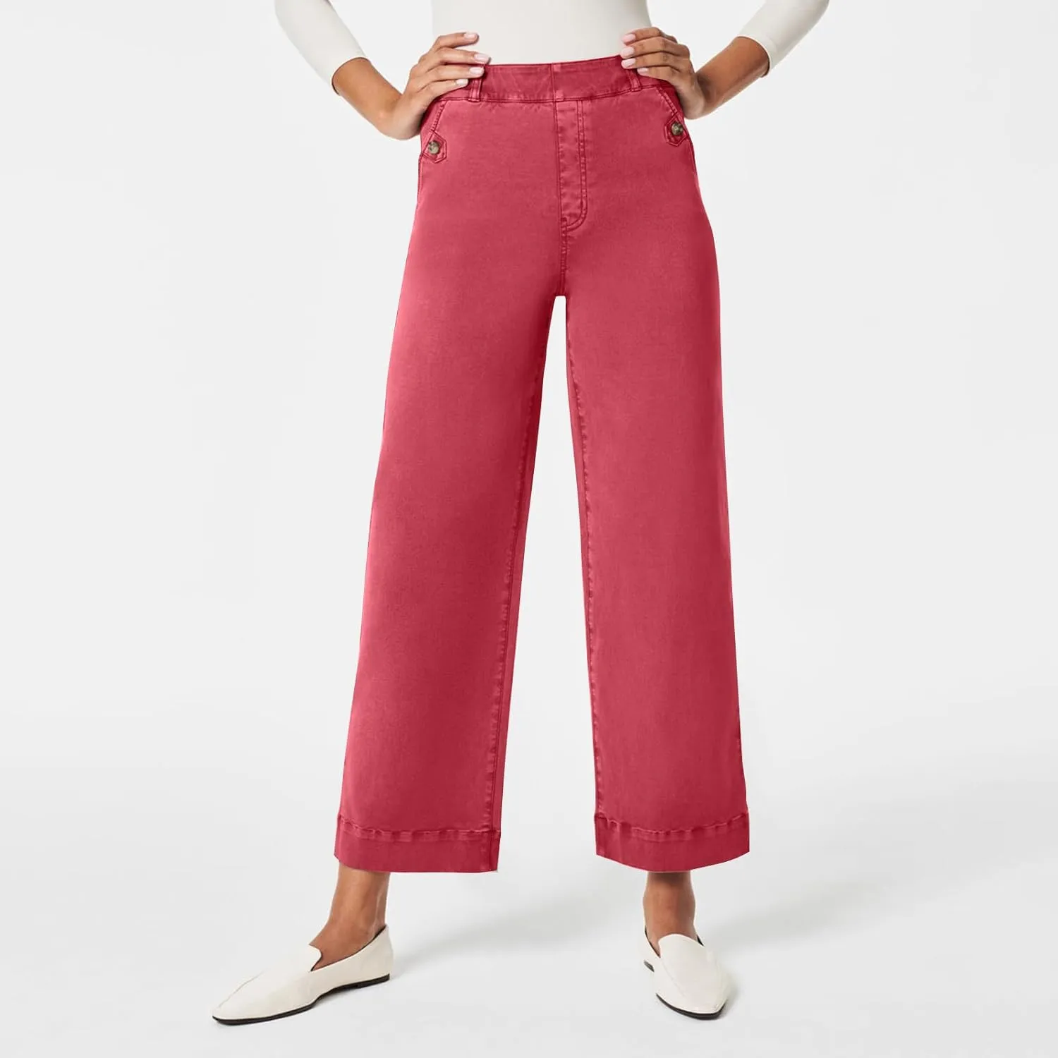 Women Stretch Twill Cropped Wide Leg Pant High Waist Casual Capri Pant Straight Leg Chino Pants Baggy Ankle Jeans