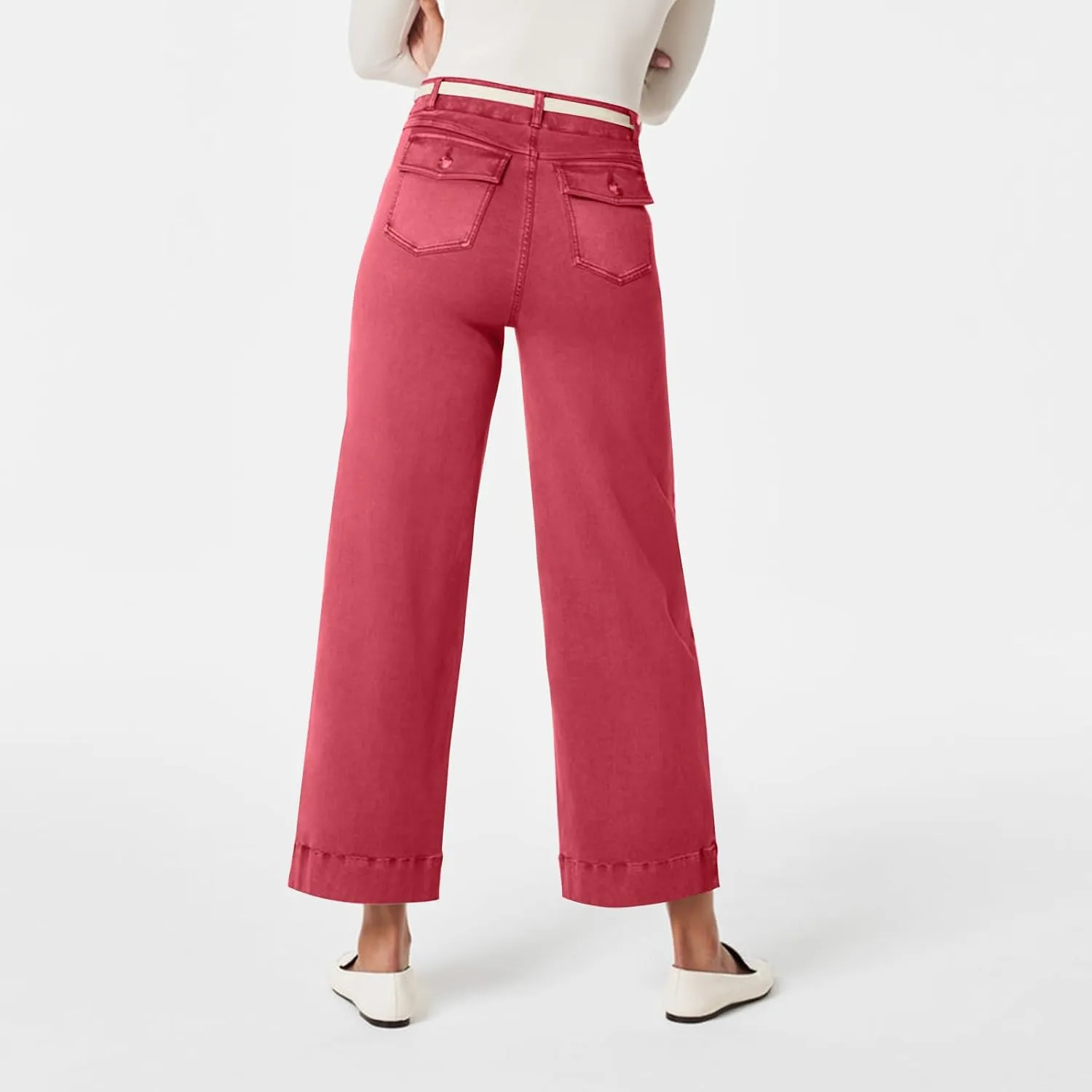 Women Stretch Twill Cropped Wide Leg Pant High Waist Casual Capri Pant Straight Leg Chino Pants Baggy Ankle Jeans