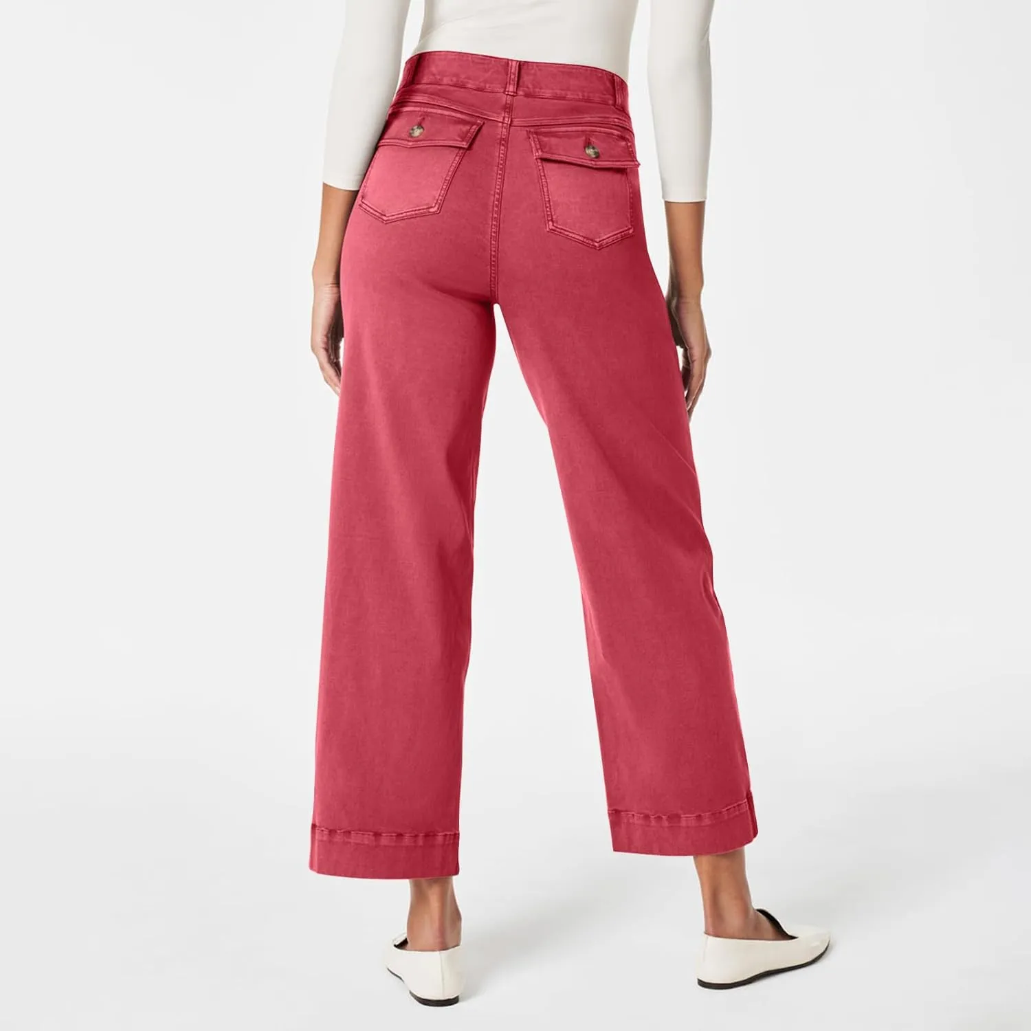 Women Stretch Twill Cropped Wide Leg Pant High Waist Casual Capri Pant Straight Leg Chino Pants Baggy Ankle Jeans