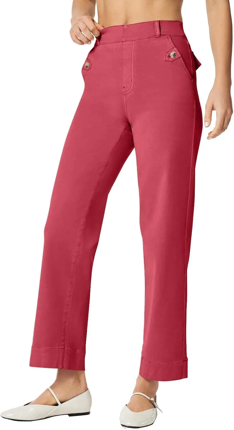 Women Stretch Twill Cropped Wide Leg Pant High Waist Casual Capri Pant Straight Leg Chino Pants Baggy Ankle Jeans