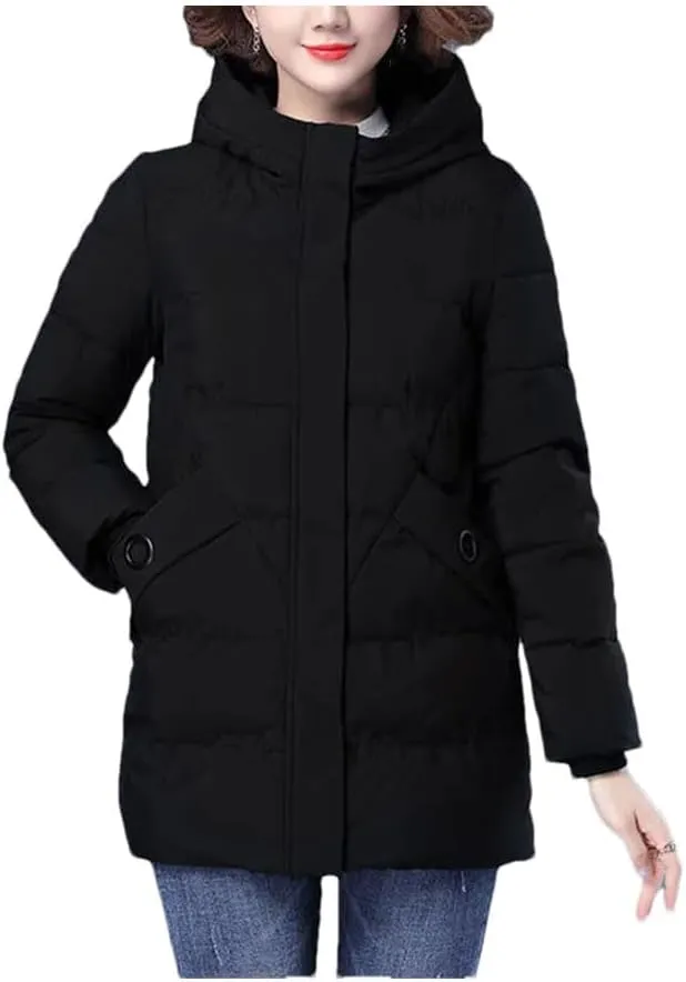 Women Winter Jacket Long Warm Parkas Coat Thicken Cotton Padded Jacket Hooded Loose Basic Tops