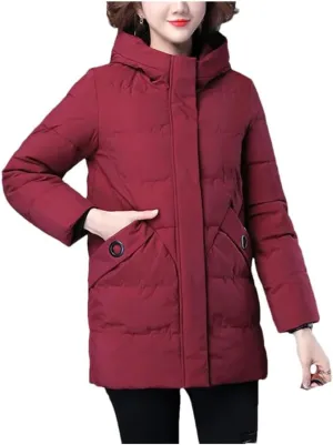 Women Winter Jacket Long Warm Parkas Coat Thicken Cotton Padded Jacket Hooded Loose Basic Tops