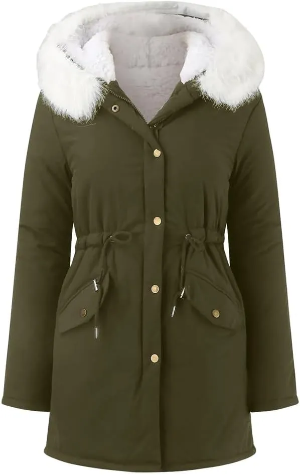 Women Winter Thicken Hooded Long Down Jacket Women Coat Slim Fit Cotton-Padded Fleece Coat