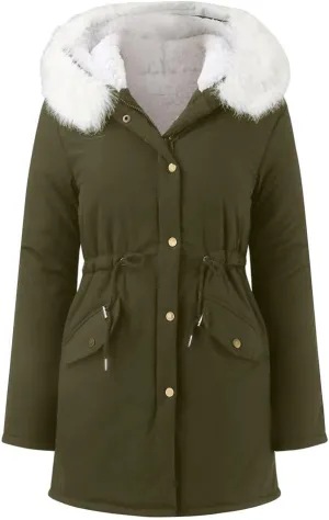 Women Winter Thicken Hooded Long Down Jacket Women Coat Slim Fit Cotton-Padded Fleece Coat