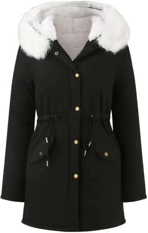 Women Winter Thicken Hooded Long Down Jacket Women Coat Slim Fit Cotton-Padded Fleece Coat