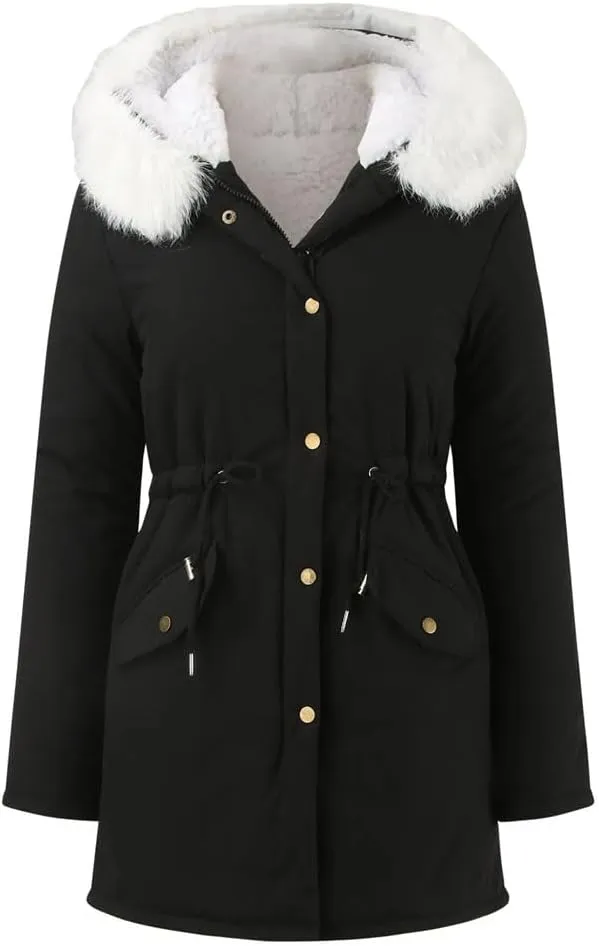 Women Winter Thicken Hooded Long Down Jacket Women Coat Slim Fit Cotton-Padded Fleece Coat