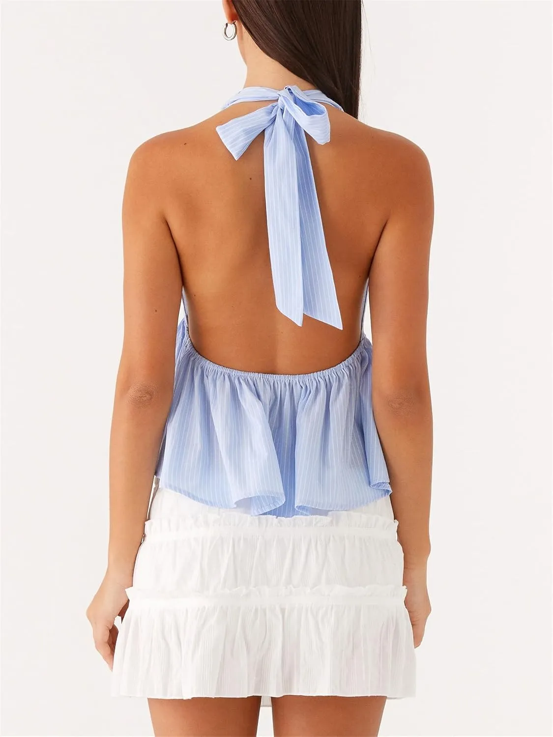 Women Y2k Halter Tank Top Sexy Tie Back Up Sleeveless Ruched Backless Camisole Vest Summer Going Out Party Clubwear