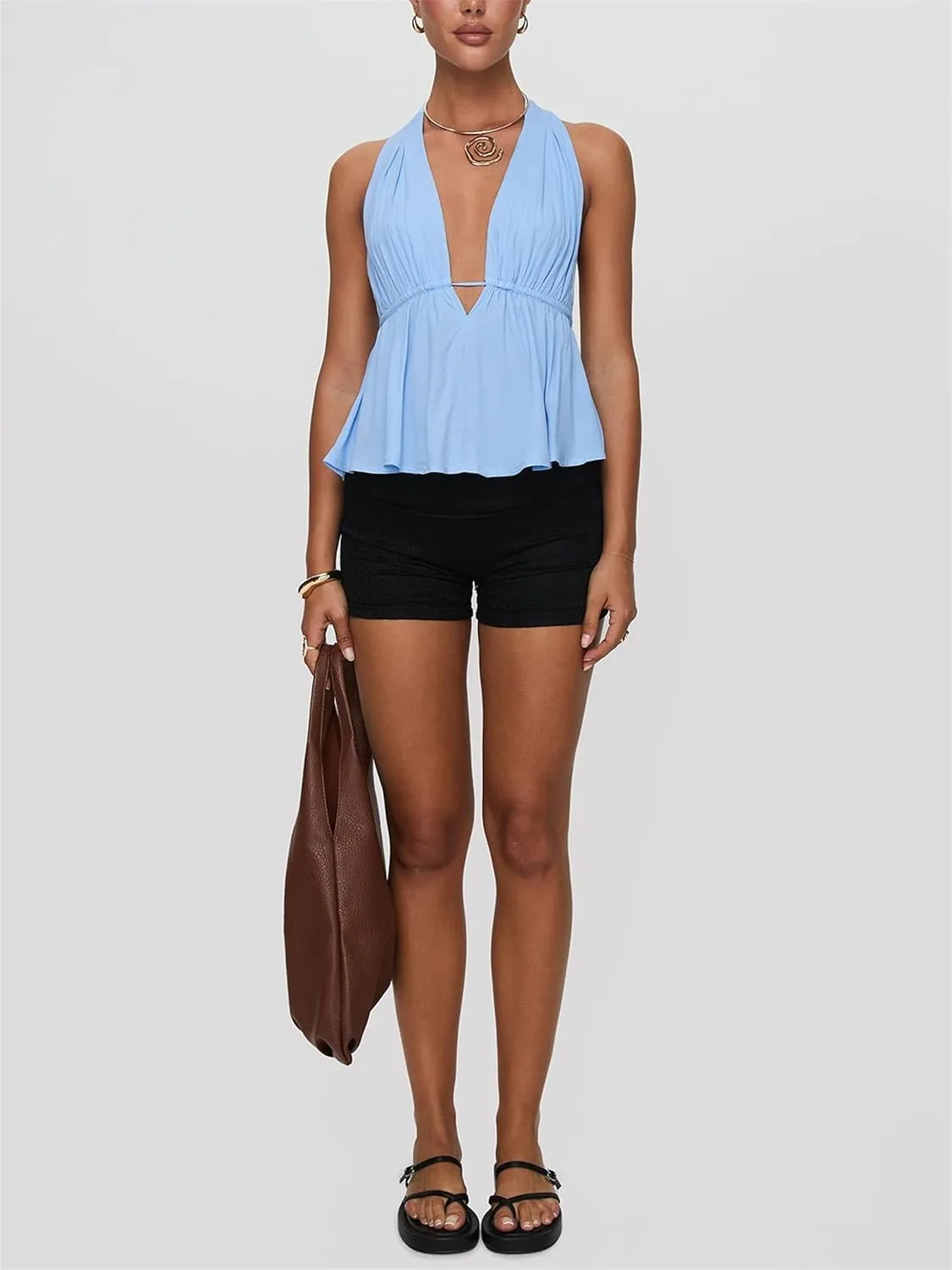 Women Y2k Halter Tank Top Sexy Tie Back Up Sleeveless Ruched Backless Camisole Vest Summer Going Out Party Clubwear