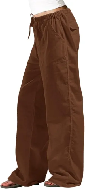 Women's Baggy Casual Cotton Linen Pants Trendy Summer Parachute Pant Loose Fit Straight Leg Trousers with Pockets