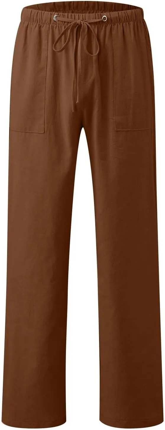 Women's Baggy Casual Cotton Linen Pants Trendy Summer Parachute Pant Loose Fit Straight Leg Trousers with Pockets
