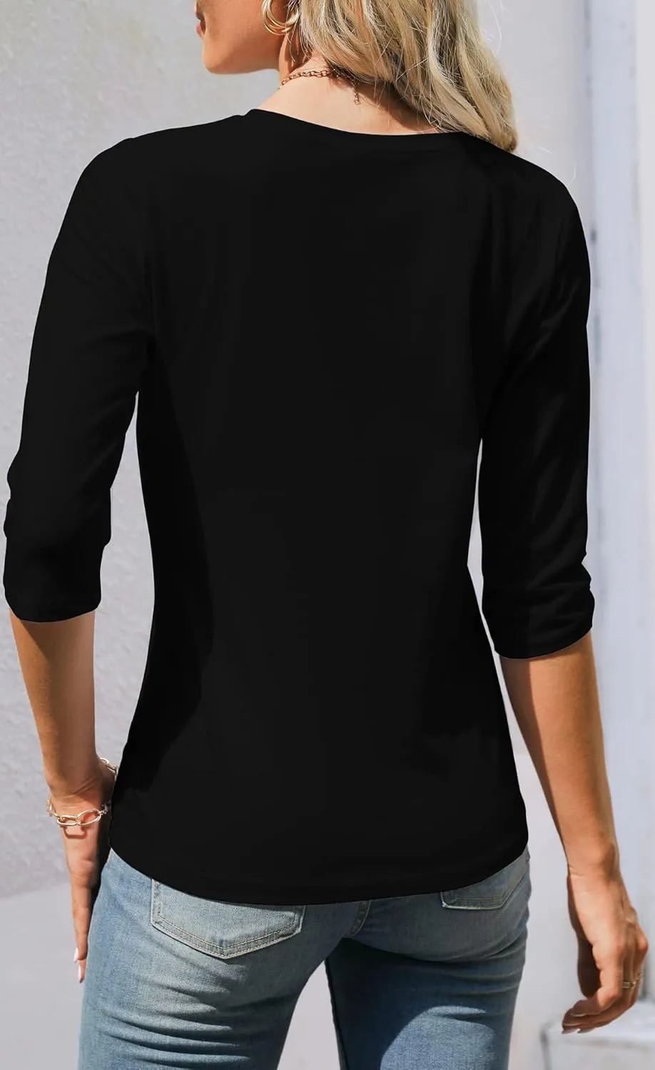 Women's Casual Round Neck 3/4 Sleeve Basic T Shirt Solid Plain Cotton Tops