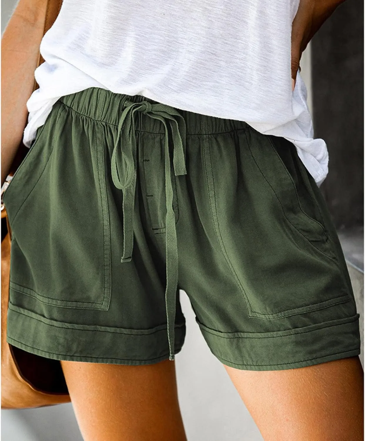 Womens Cotton Shorts 2025 Summer Plus Size Elastic Waist Drawstring Short Pants with Pockets Beach Trendy Clothes