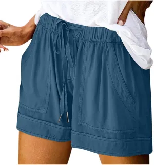 Womens Cotton Shorts 2025 Summer Plus Size Elastic Waist Drawstring Short Pants with Pockets Beach Trendy Clothes