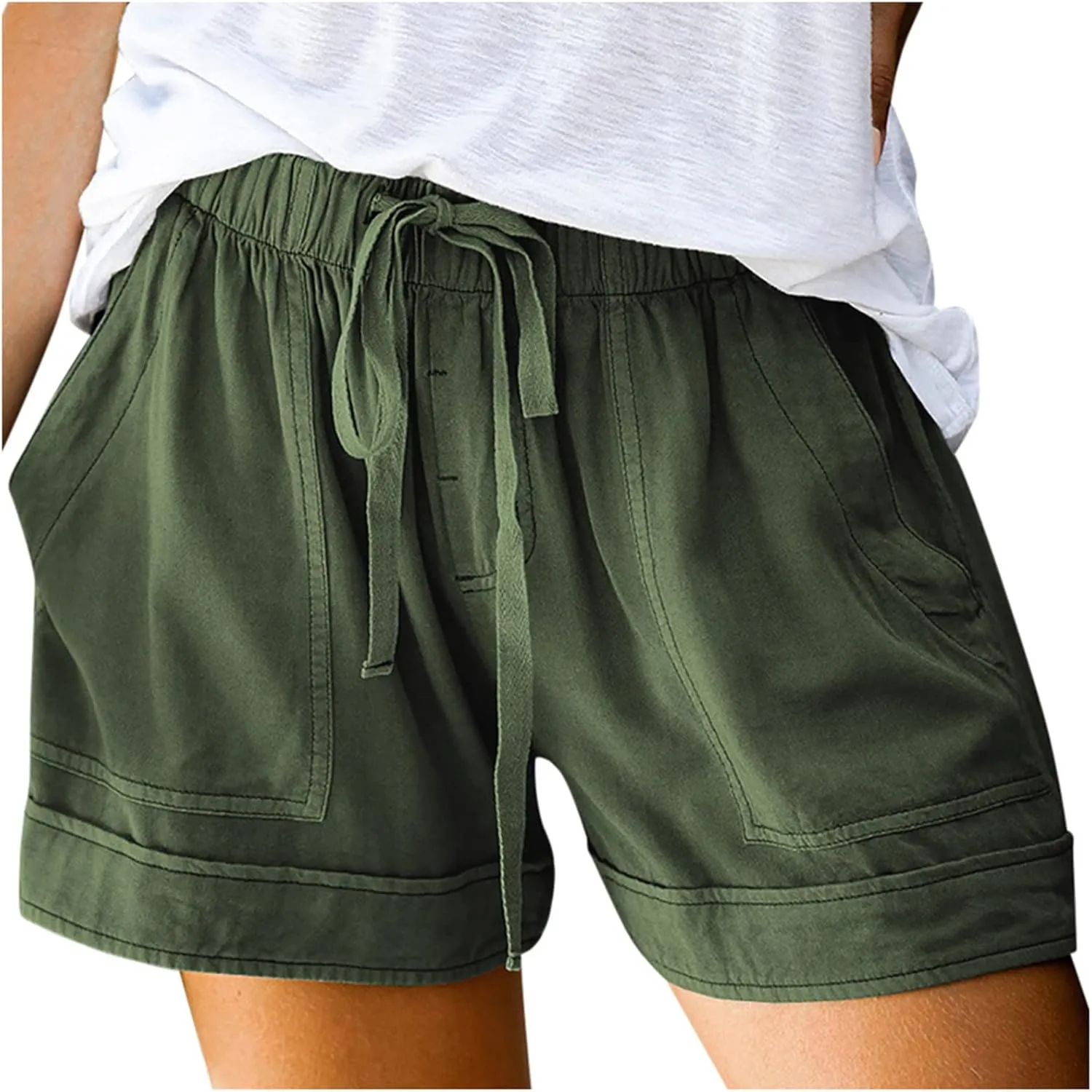 Womens Cotton Shorts 2025 Summer Plus Size Elastic Waist Drawstring Short Pants with Pockets Beach Trendy Clothes