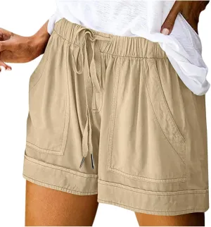 Womens Cotton Shorts 2025 Summer Plus Size Elastic Waist Drawstring Short Pants with Pockets Beach Trendy Clothes