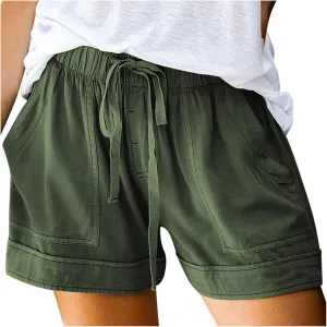 Womens Cotton Shorts 2025 Summer Plus Size Elastic Waist Drawstring Short Pants with Pockets Beach Trendy Clothes