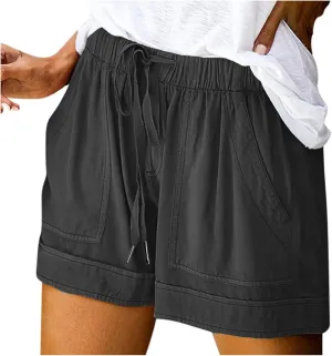 Womens Cotton Shorts 2025 Summer Plus Size Elastic Waist Drawstring Short Pants with Pockets Beach Trendy Clothes