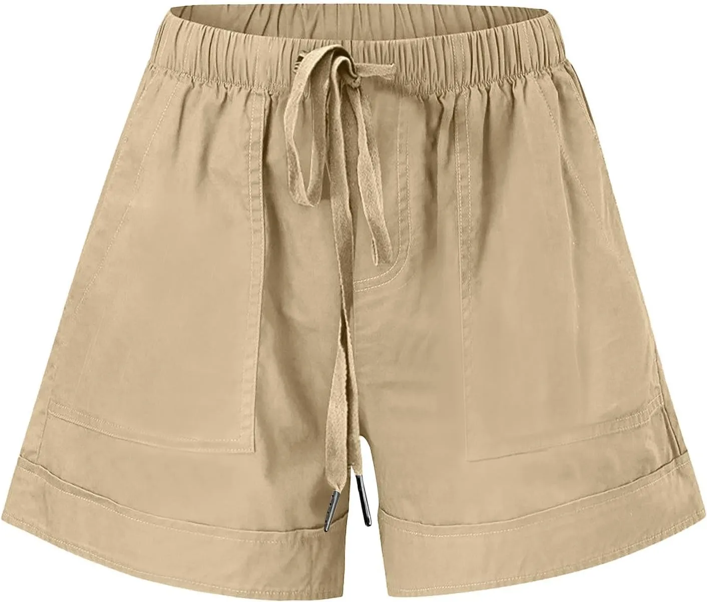 Womens Cotton Shorts 2025 Summer Plus Size Elastic Waist Drawstring Short Pants with Pockets Beach Trendy Clothes