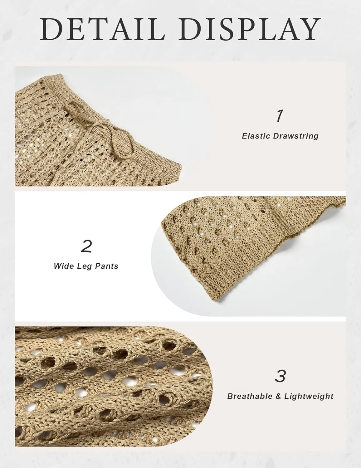 Womens Crochet Knit Elastic Waist Tie Beach Coverup Pant Summer 2025 Trendy Outfits Bathing Suit Cover Up Pants