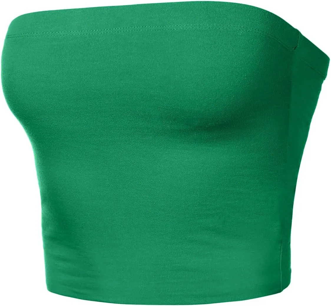 Women's Double Layered Crop Tube Tops Strapless Basic Cotton Cami Casual